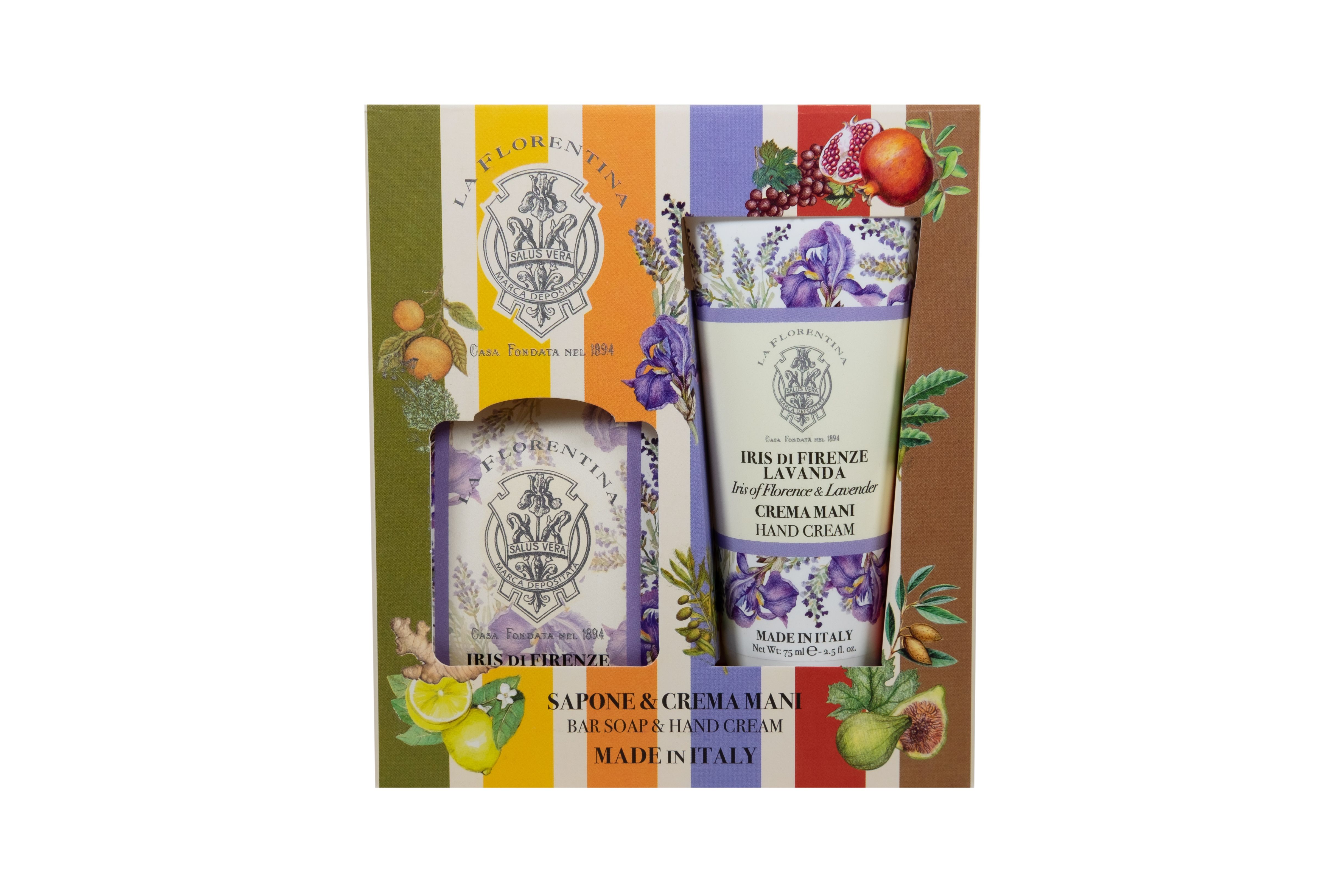 La Florentina Box Set Bar Soap & Hand Cream Pomegranate & Red Grapes Набор на основе масел ши и оливы с экстрактами Граната и Красного винограда Мыло натуральное 106 гр + Крем для рук увлажняющий 75мл