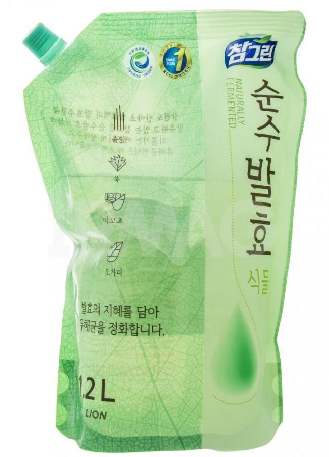 Lion Chamgreen Pure Fermentation Средство для посуды Растительные ферменты 1,2 л в мягкой упаковке