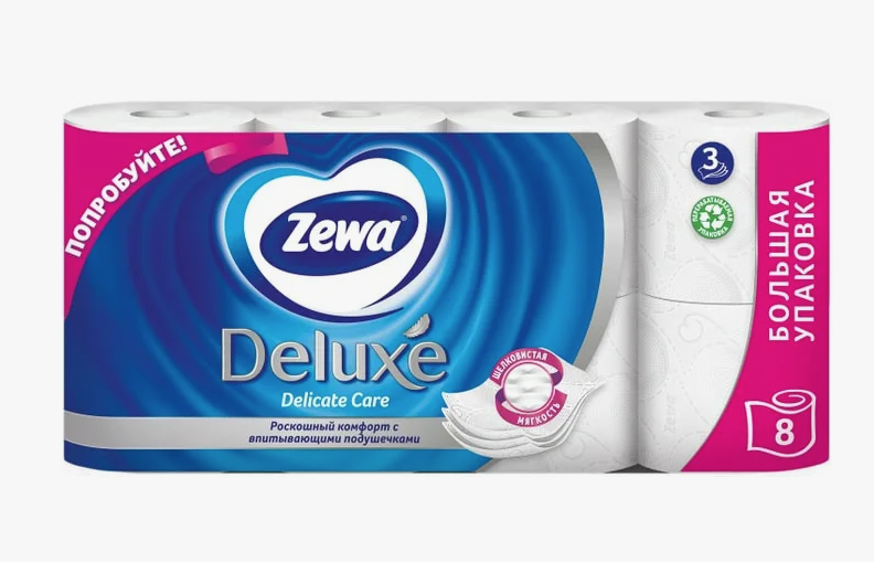 Zewa Deluxe Туалетная бумага трёхслойная Белая 8 рулонов