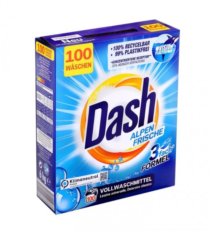 Dash 3 Fach Formel Alpen Frische Стиральный порошок для белого белья с ароматом Альпийская свежесть 6 кг на 100 стирок