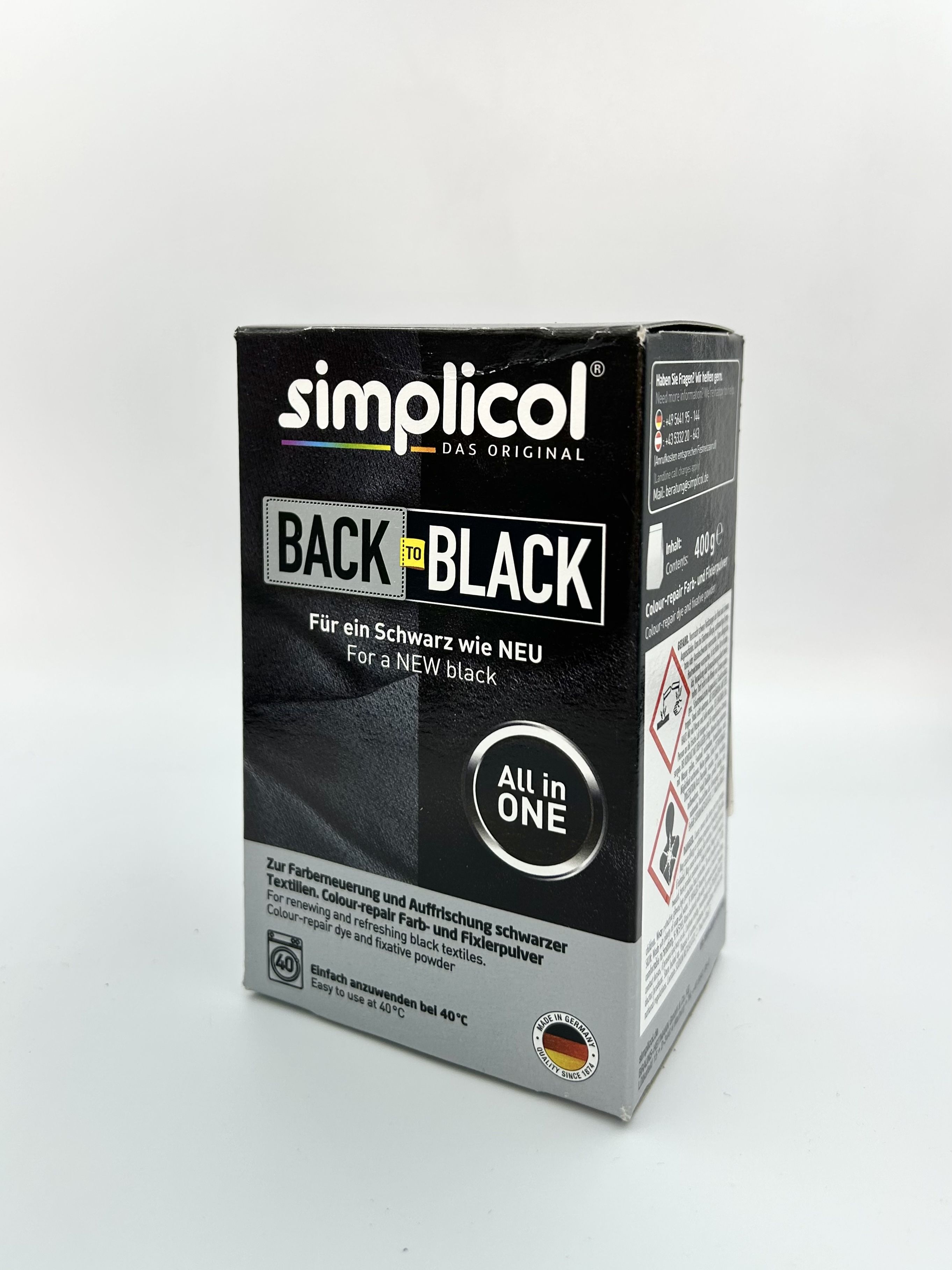 Simplicol Back to Black Краска текстильная для окрашивания и восстановления одежды и тканей Черного цвета 400 гр