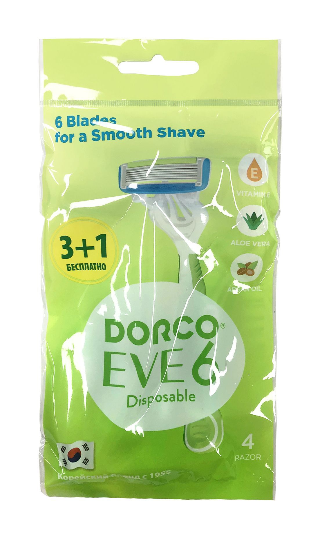 Dorco Eve 6 Disposable Одноразовые женские бритвенные станки 6 лезвий с плавающей головкой 3+1 шт