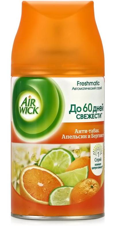 Air Wick Freshmatic Сменный аэрозольный баллон к автоматическому освежителю воздуха Анти-табак Апельсин и Бергамот 250 мл