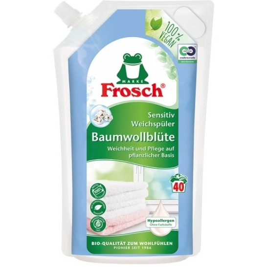 Frosch Концентрированный ополаскиватель для белья Цветы хлопка 1 л на 40 стирок в мягкой упаковке