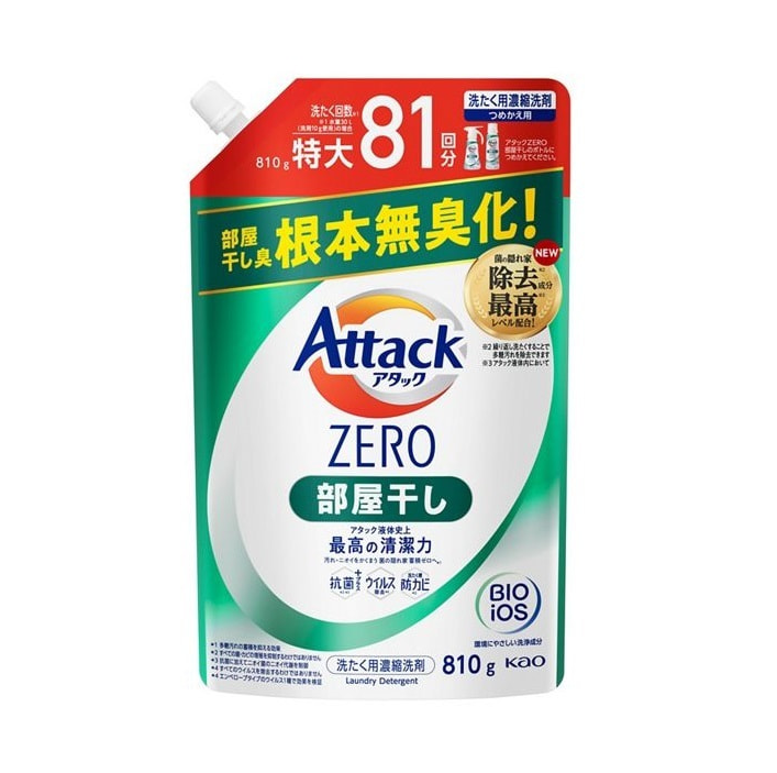 Kao Attack Zero One Суперконцентрированный гель для стирки и сушки белья в помещении Морской бриз 760 гр в мягкой упаковке