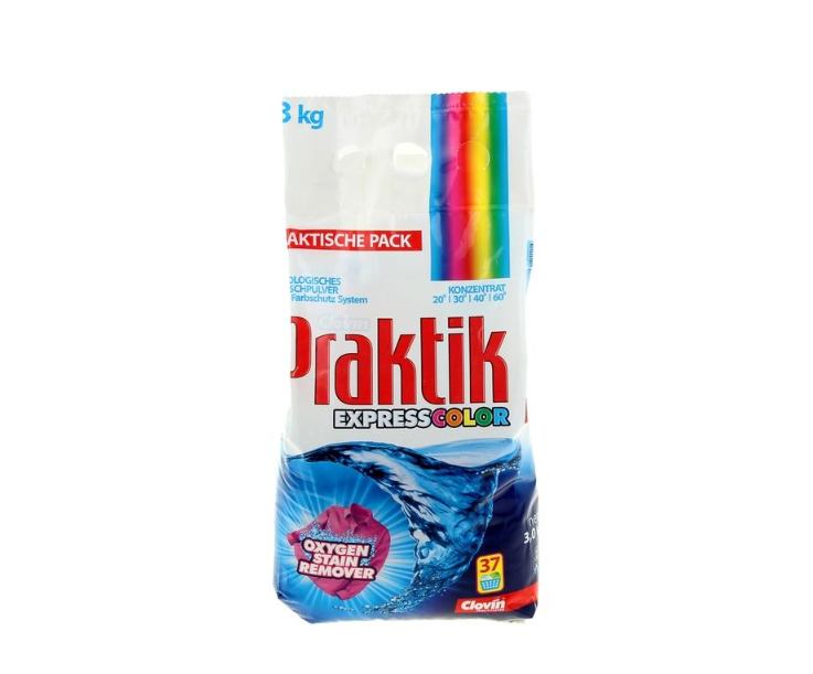 Clovin Praktik Express Color Стиральный порошок для цветных вещей с кислородным пятновыводителем 3 кг на 37 стирок