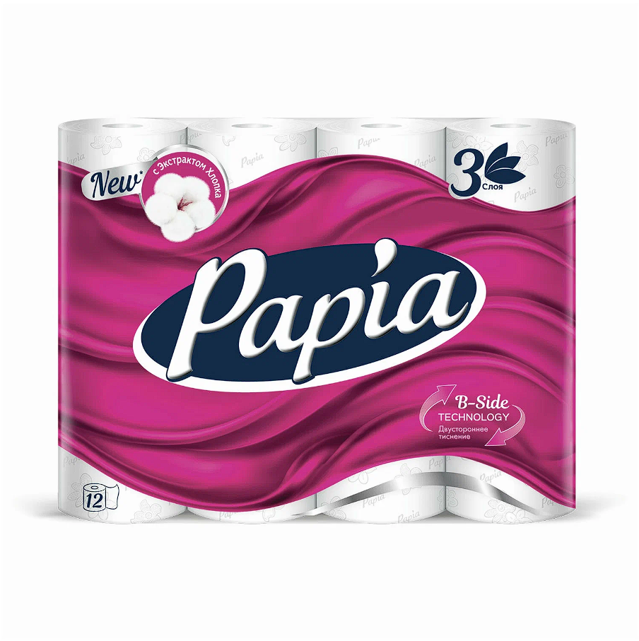 Papia Туалетная бумага трёхслойная Белая 12 рулонов