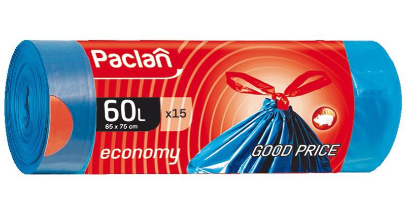 Paclan Мешки для мусора Economy с тесьмой 65*75 см 60л 15 шт