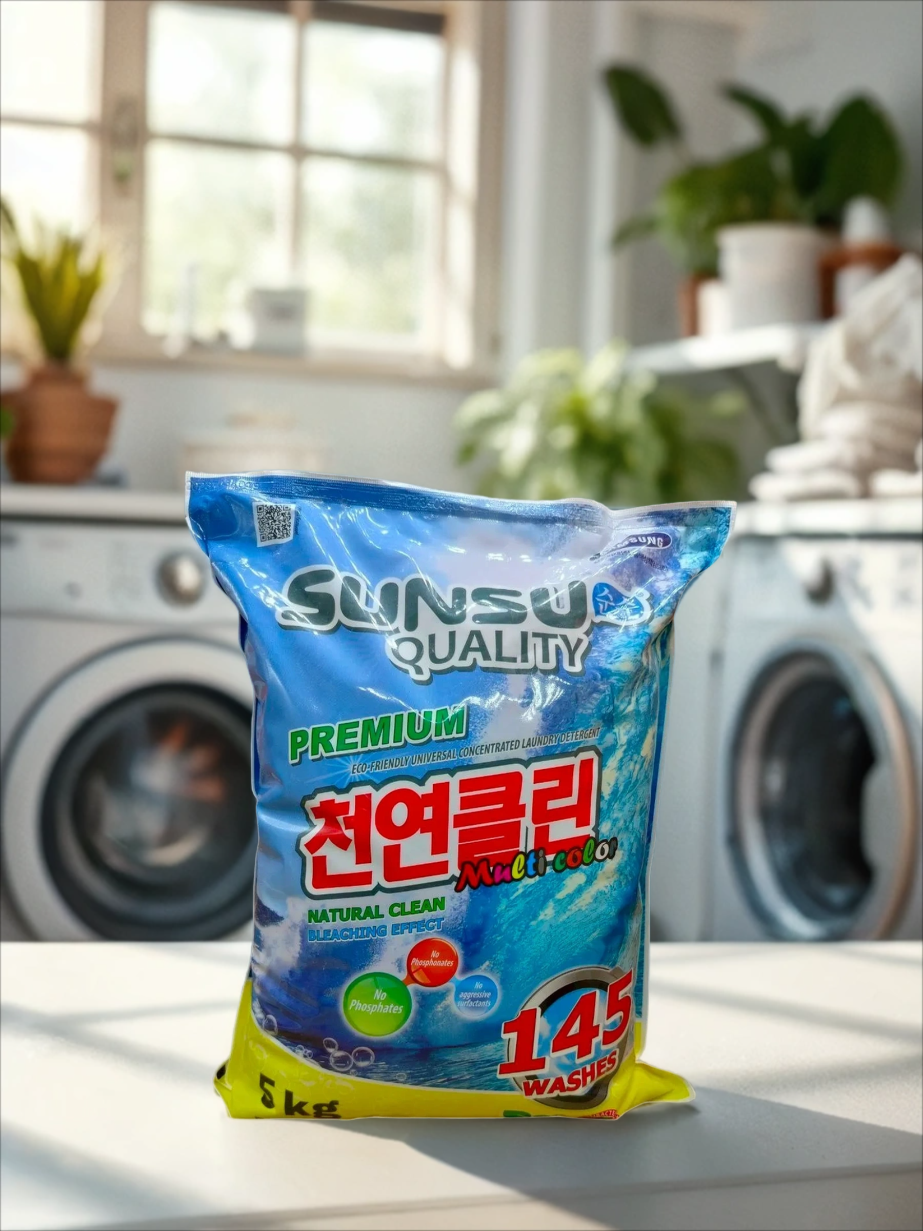 Sunsu Quality Multi Color Стиральный порошок универсальный концентрированный бесфосфатный для цветных 5 кг на 145 стирок в мягкой упаковке