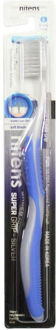Dental Care Nitens Super Grip Nano Silver Набор зубных щеток c наночастицами серебра, сверхтонкой двойной щетиной средней жесткости и мягкой 4 шт