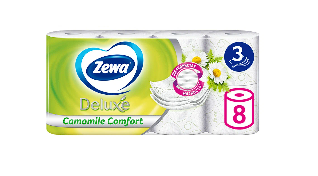 Zewa Deluxe Туалетная бумага трёхслойная Ромашка 8 рулонов