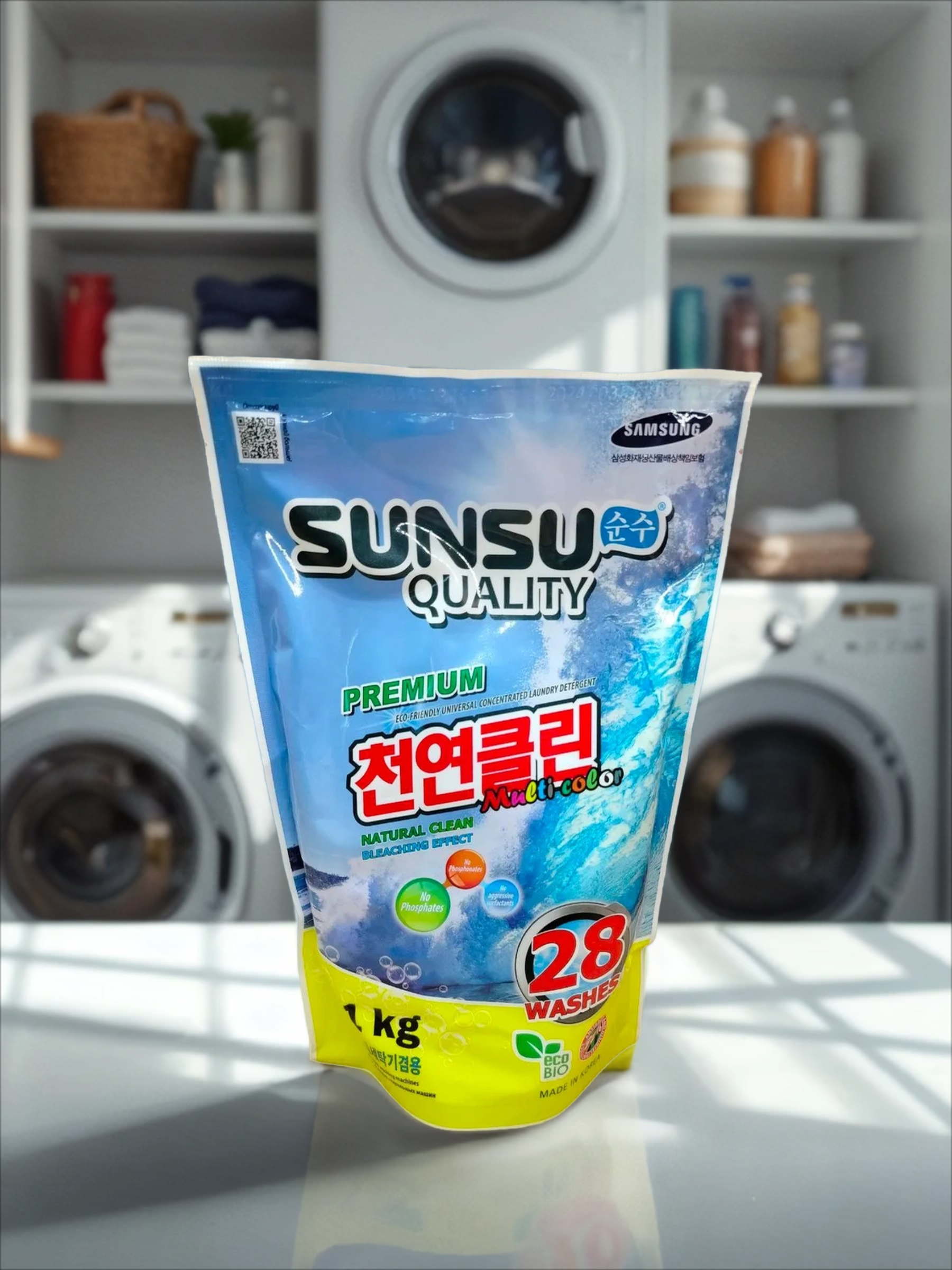 Sunsu Quality Multi Color Стиральный порошок универсальный концентрированный бесфосфатный для цветных 1 кг на 28 стирок в мягкой упаковке