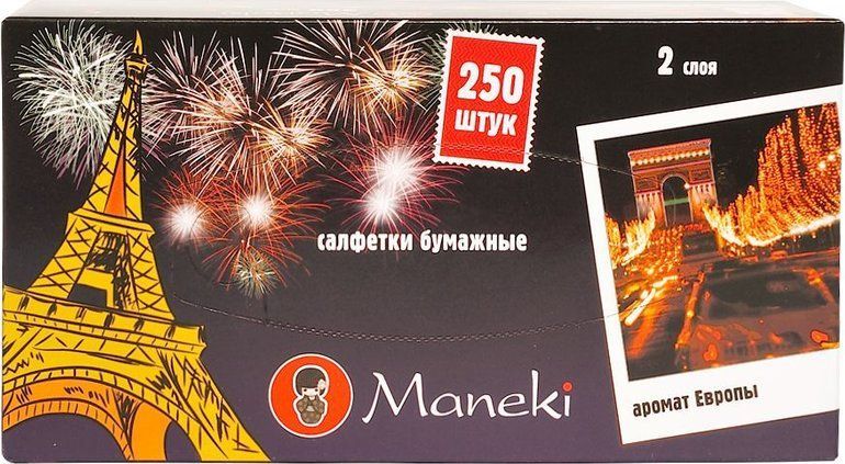 Maneki Dream Салфетки-выдергушки бумажные двухслойные с микротиснением и ароматом Европы 250 шт