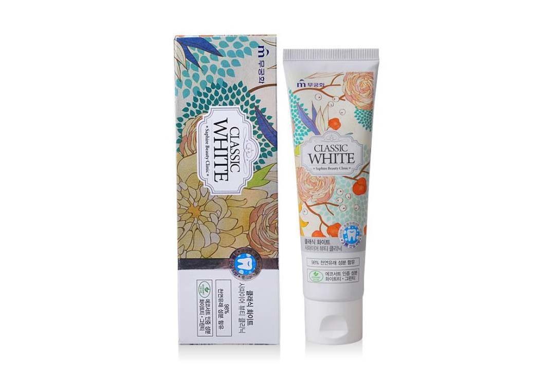 Mukunghwa Classic White Saphire Beauty Clinic Отбеливающая зубная паста с ароматом мяты и зеленого чая 110 гр