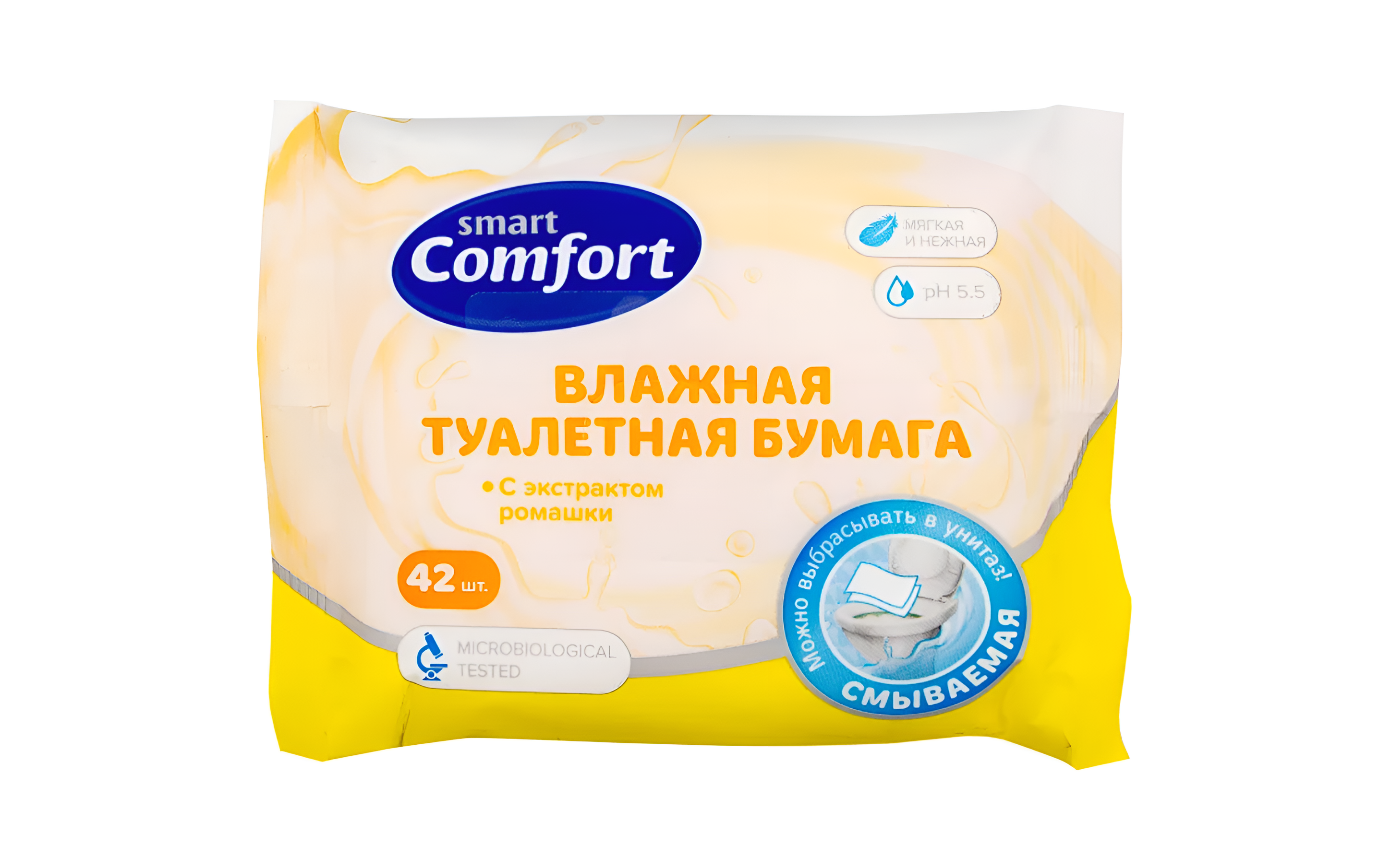 Smart Comfort Влажная туалетная бумага смываемая с ромашкой 42 шт
