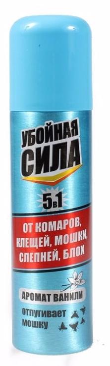 Убойная сила Максимум 5 в 1 Аэрозоль от комаров, клещей, мошек, слепней, блох с ароматом ванили 150 мл