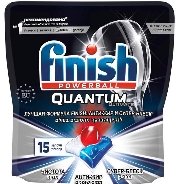 Finish PowerBall Quantum Ultimate Капсулы для посудомоечной машины 15 шт 193,5 гр в zip-пакете