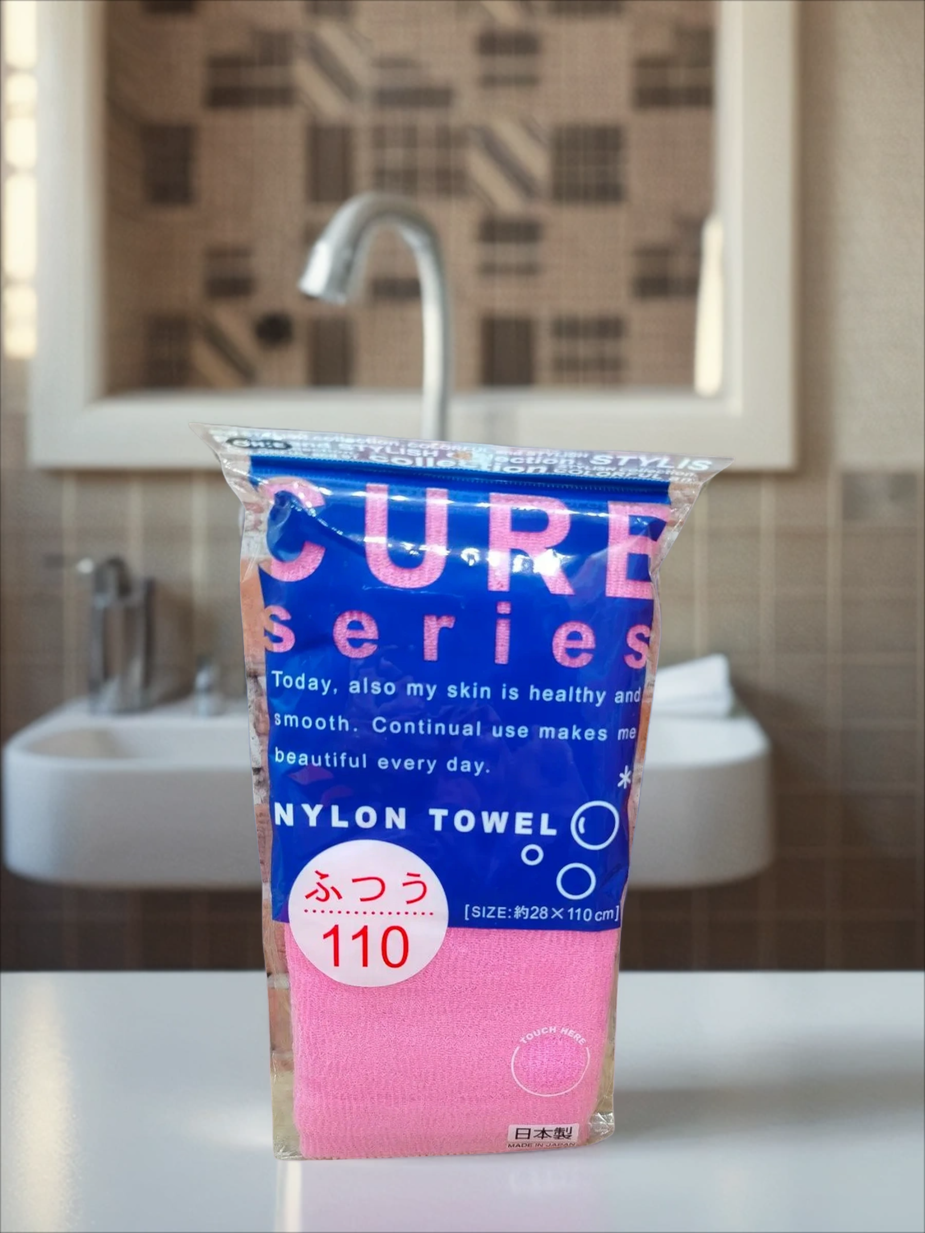 Ohe Cure nylon towel regular Pink Мочалка средней жесткости розовая