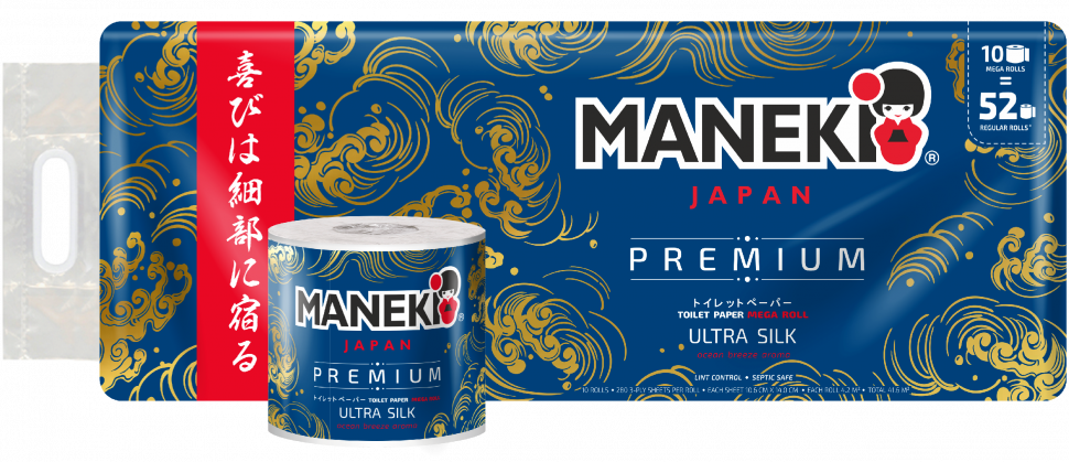 Maneki Ocean Туалетная бумага трехслойная с ароматом океанского бриза 10 рулонов