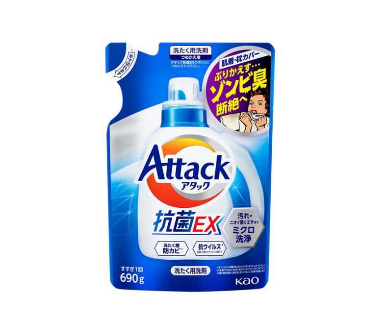 Kao Attack EX Gel Высокоэффективный гель для стирки белья Тройная сила 690 гр запасной блок