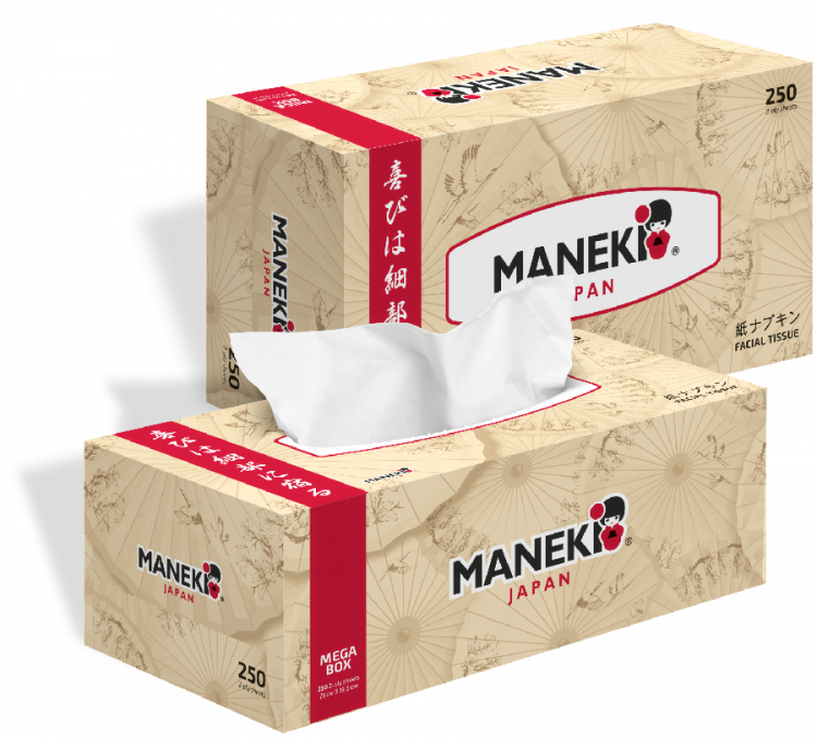 Maneki Kabi Салфетки-выдергушки двухслойные бумажные гладкие белые 250 шт