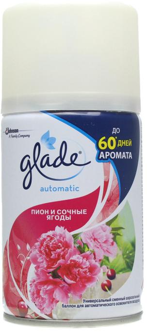Glade Automatic Универсальный сменный аэрозольный баллон для автоматическго освежителя воздуха Пион и сочные ягоды 269 мл