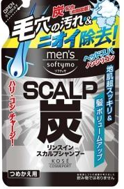 Kose Cosmeport Men's Softymo Мужской шампунь с древесным углем Глубокое очищение и объем 400 мл запасной блок