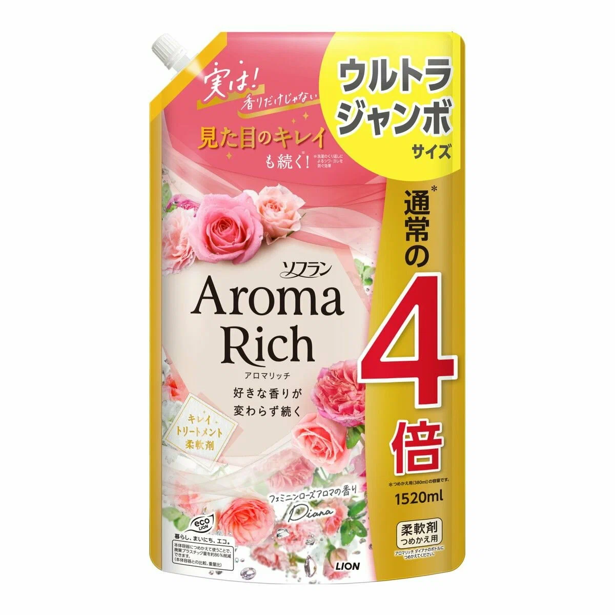 Lion Soflan Aroma Rich Diana 703 Кондиционер для белья с натуральными ароматическими маслами 1520 мл в мягкой упаковке