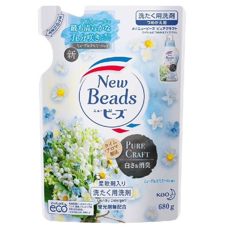 Kao New Beads Fragrance Gel Pure Craft Концентрированный гель для стирки с кондиционером с ароматом ландыша 650 гр запасной блок
