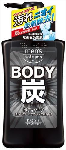 Kose Cosmeport Men's Softymo Мужской гель для душа с древесным углем Глубокое очищение и уход цитрусово-мятный аромат 550 мл