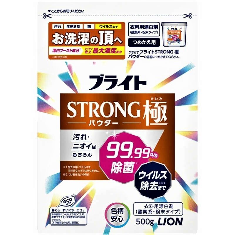 Lion Bright Strong Порошковый кислородный отбеливатель для стойких загрязнений Супер Яркость с антибактериальным эффектом 500 гр запасной блок