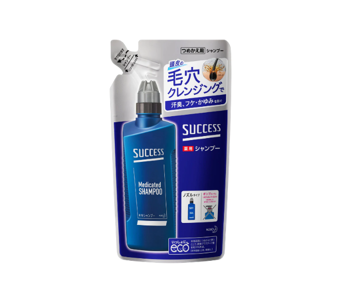 Kao Success Medicated Shampoo Мужской лечебный шампунь против зуда, шелушения и перхоти Глубокое очищение 320 мл запасной блок