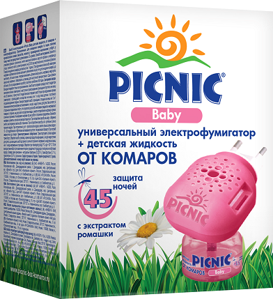 Picnic Бэби Комплект жидкость инсектицидная от комаров для электрофумигатора 30 мл 45 ночей + электрофумигатор