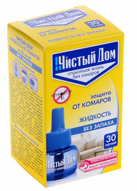 Чистый дом Жидкость от комаров для электрофумигатора 30 ночей без запаха