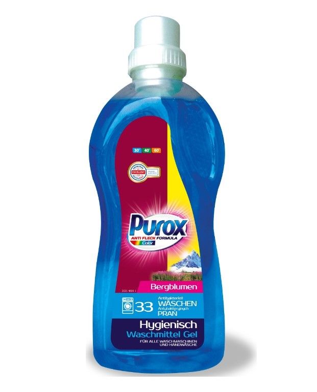 Clovin Purox Anti Fleck Color Bergblumen Гель для стирки цветных тканей Горные цветы 1 л на 33 стирки