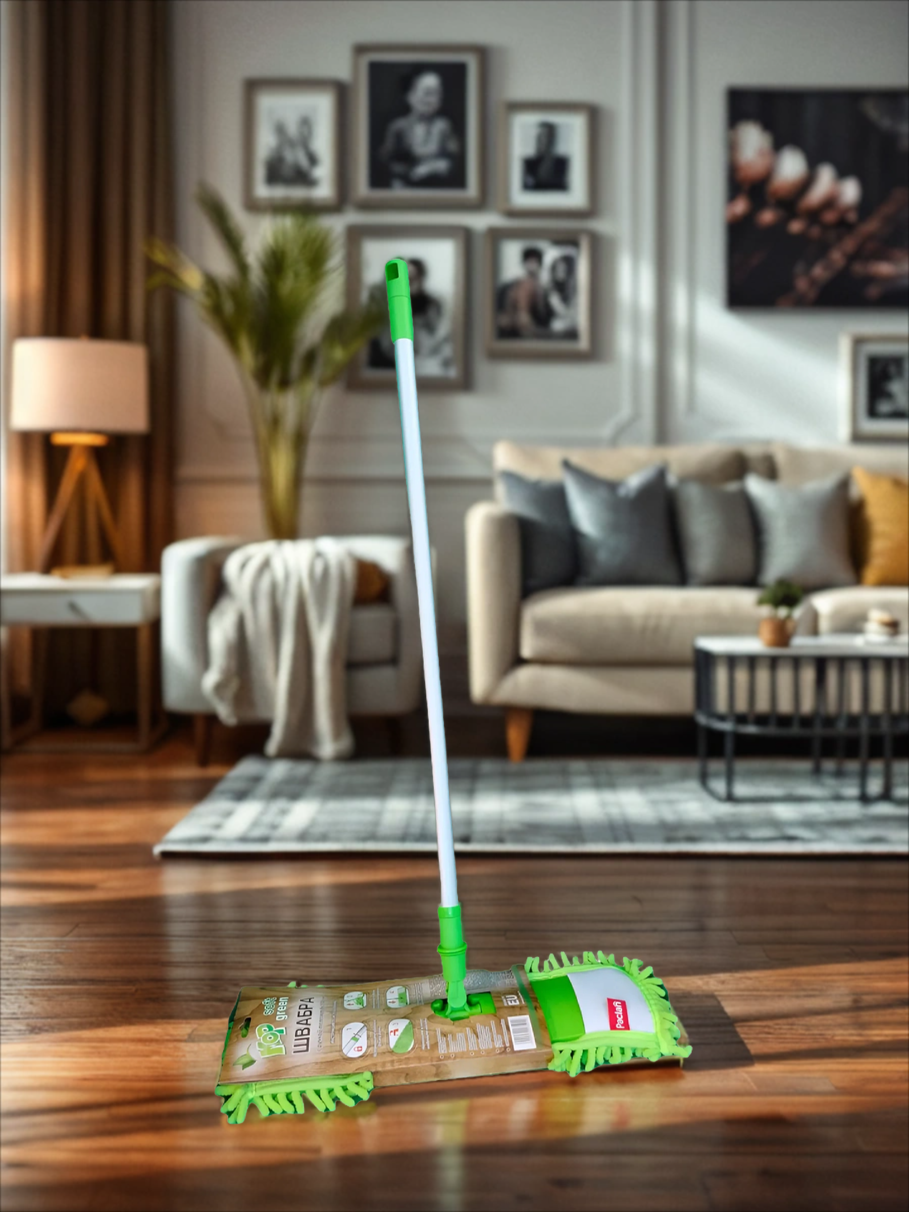 Paclan Green Mop Soft Швабра с плоской насадкой шенилл и телескопической ручкой