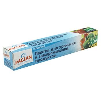 Paclan Пакеты для хранения и заморозки продуктов с клипсами 25*32 см 3 л 30 шт