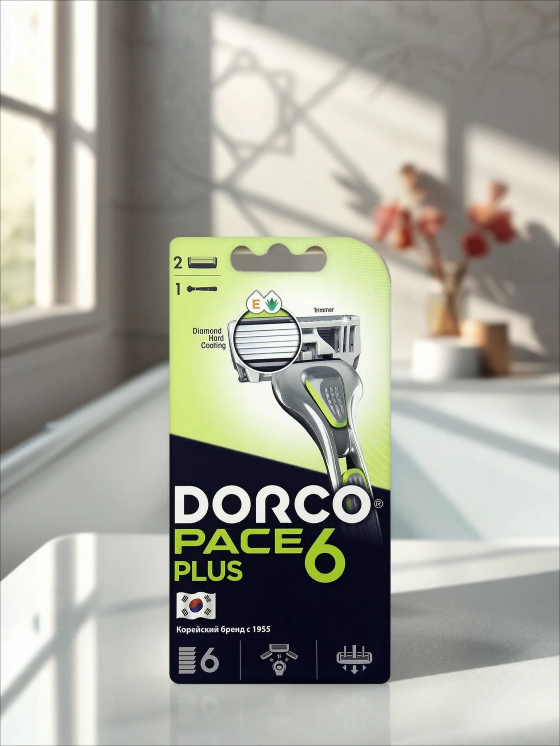 Dorco PACE 6 Plus Бритва мужская безопасная с 6 лезвиями с триммером + 1 сменный картридж